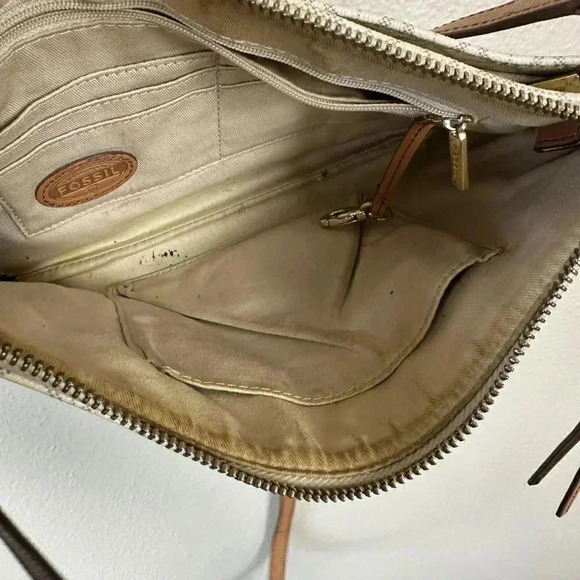 Fossil Coated Canvas Leather Sadie Crossbody Bag Bone White Brown - Picture 10 of 13
